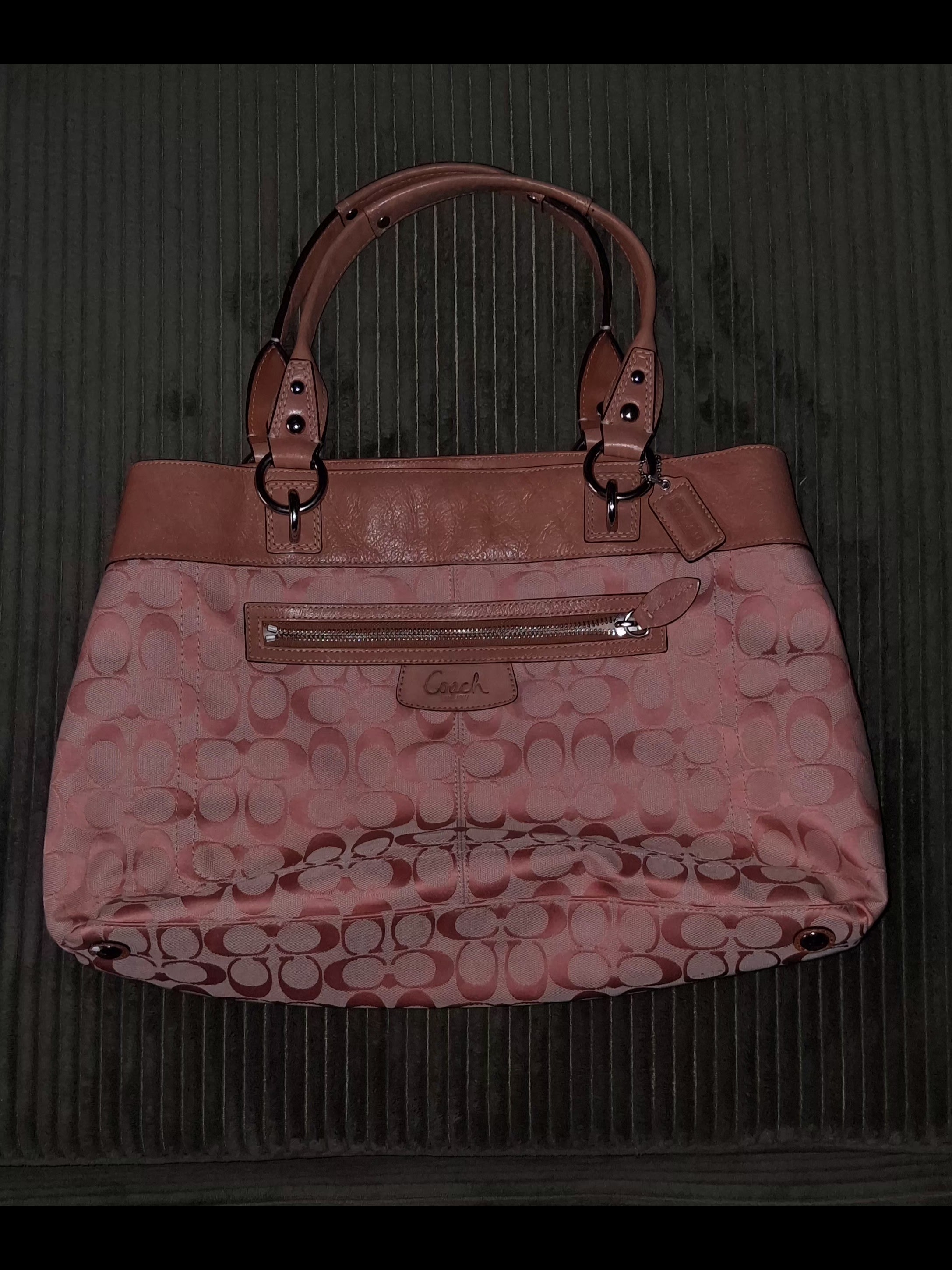 Coach Pink Signature Tote With Leather Trim